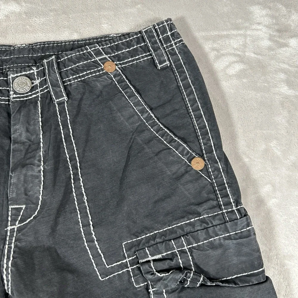 True Religion Anthony Cargo Pants Mens 34x32 Black Flap Pockets Wide Leg Y2K VTG